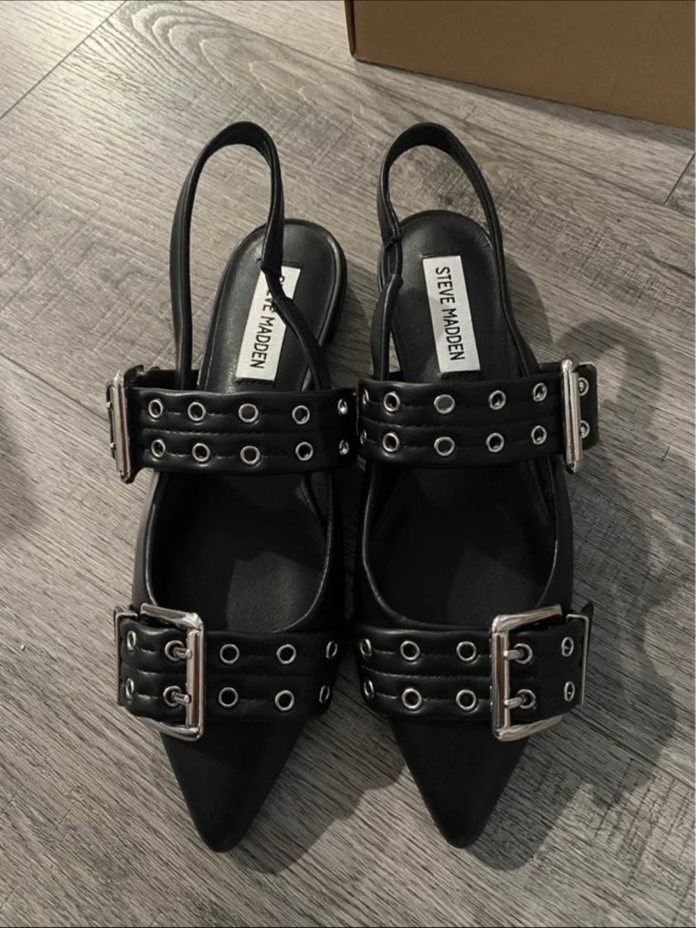 Steve Madden Black Pointed Buckle Slingback Flats